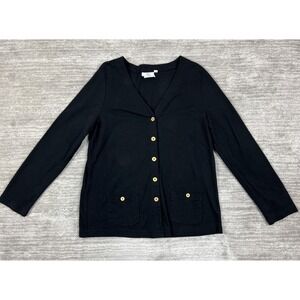 Hot Cotton Marc Ware Sweater Cardigan Womens Small Black 100% Cotton Pockets